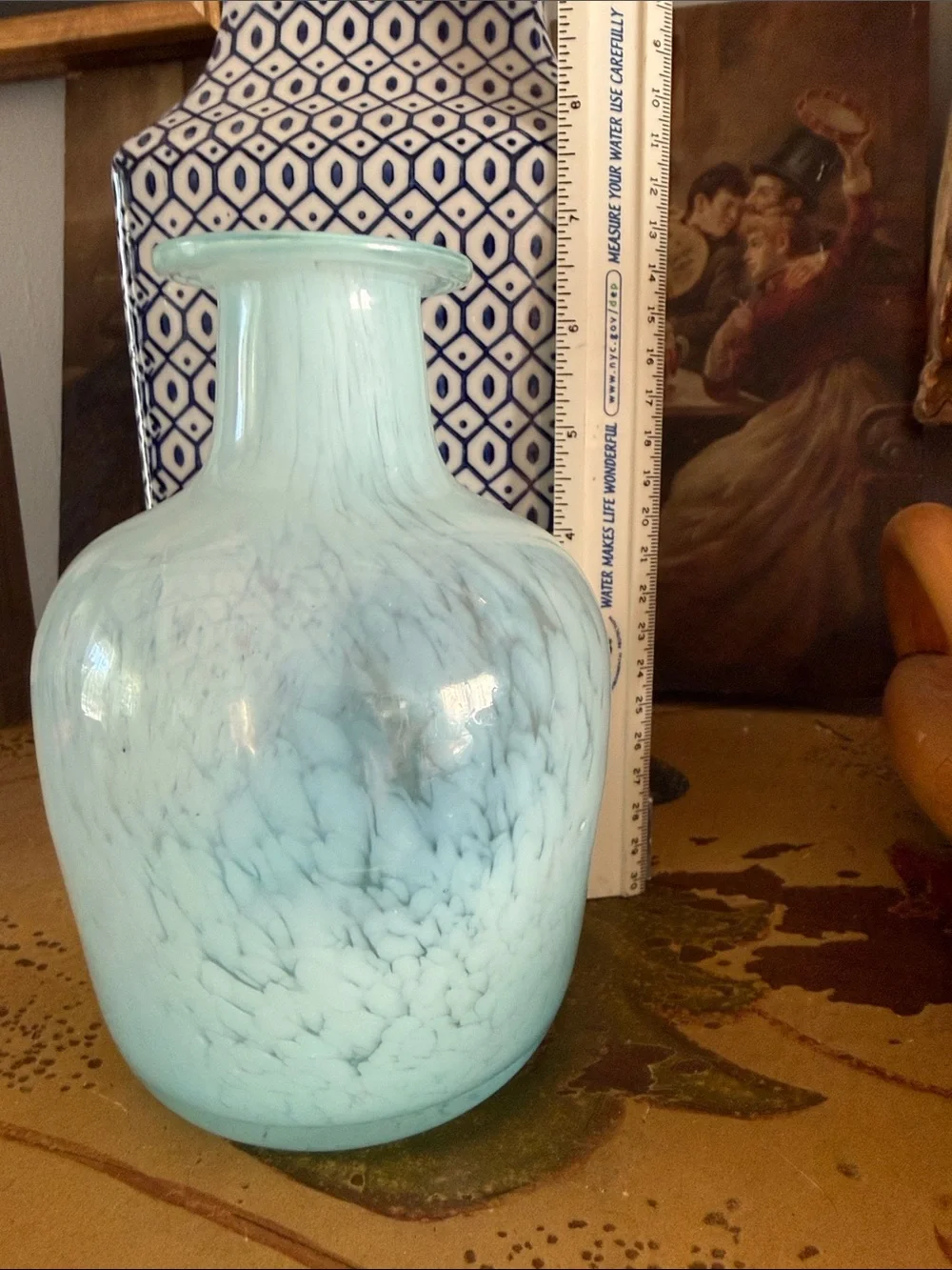 Handblown Aqua Glass Vase - Elegant Home Accent